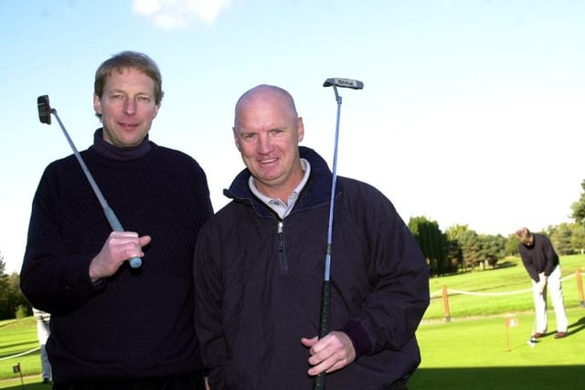 Doncaster Rovers director Peter Hepworth and former football player David Speedie at Wheatley Golf Club in 2002.