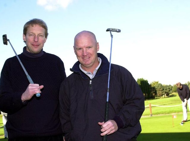 Doncaster Rovers director Peter Hepworth and former football player David Speedie at Wheatley Golf Club in 2002.