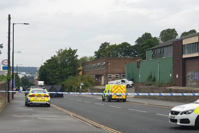 East Bank Road in Sheffield is sealed off by the police this morning following a fatal collision