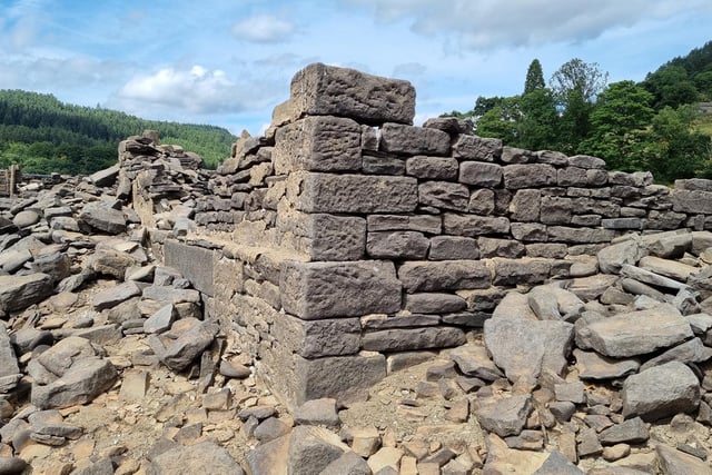 One of the crumbling buildings which is usually hidden beneath the Ladybower Reservoir