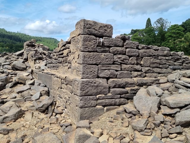 One of the crumbling buildings which is usually hidden beneath the Ladybower Reservoir