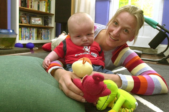 Firefighter Kath Tovey pictured with her  baby Sid in July 2002