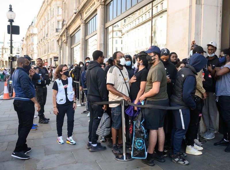 Tightly-packed crowds gathered outside the Nike Town store at London’s Oxford Street for its reopening.
