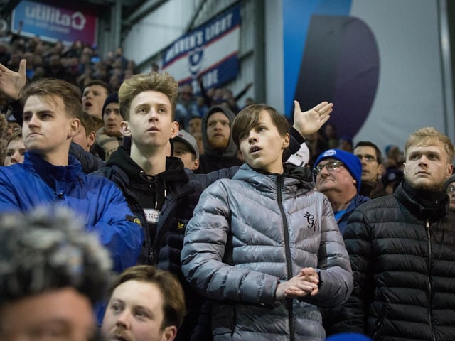 Pompey fans in the crowd at Fratton Park