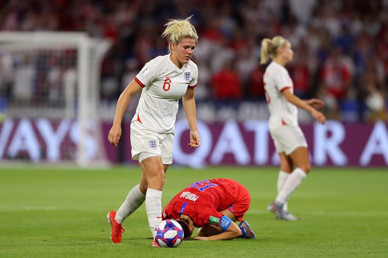 Millie Bright fouls Alex Morgan of the USA during the 2019 FIFA Women's World Cup France semi-final at Stade de Lyon on July 02, 2019.