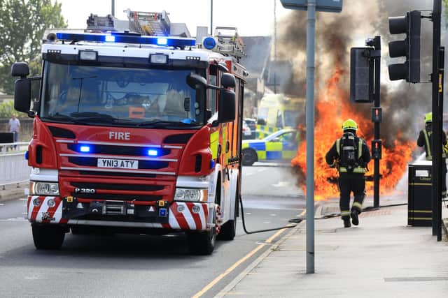 Van on fire on Handsworth Road in Sheffield. Picture: Chris Etchells