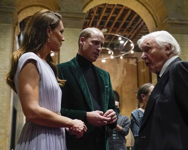 The Duke and Duchess of Cambridge speaking to Sir David Attenborough during the first Earthshot Prize awards ceremony at Alexandra Palace in London. Photo: Alberto Pezzali/PA Wire
