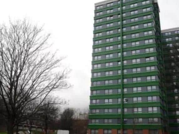 A tower block on Exeter Drive, Broomhall, Sheffield