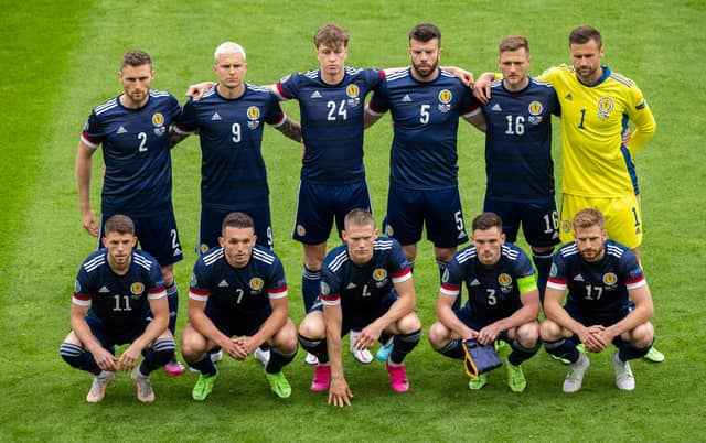 The Scotland team lines up ahead of the match