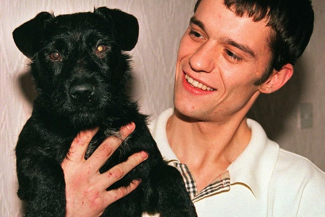 Johnathan Whyman of North Side, Tupton, Chesterfield and his rescued dog Benny Boy back in 1998