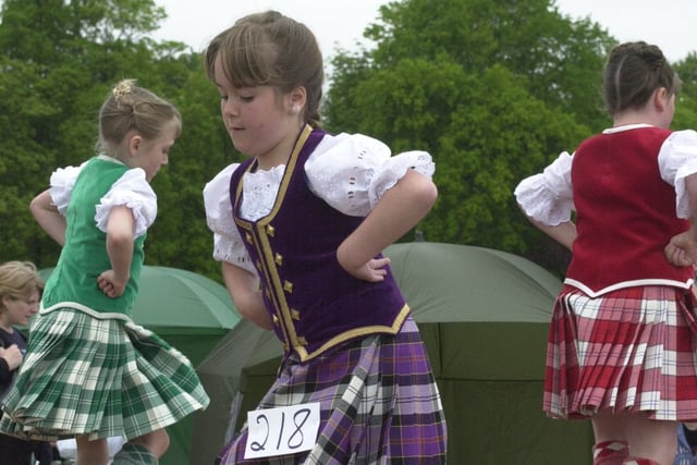 Three young Highland dancers at Markinch Highland Games 2002 when Hollywood star Dougray Scott was the chieftain