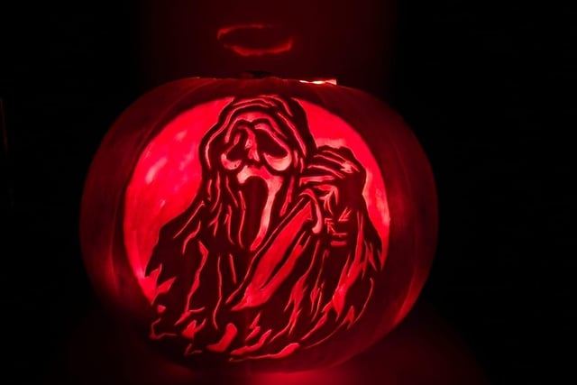 Kellie Askwith-Wood carved the iconic Ghostface from the Scream movie into a pumpkin.