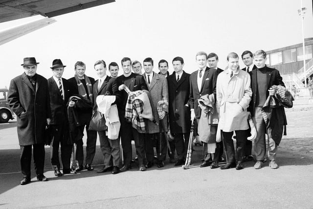The West German Hockey team arrive at Turnhouse Airport in April 1965.