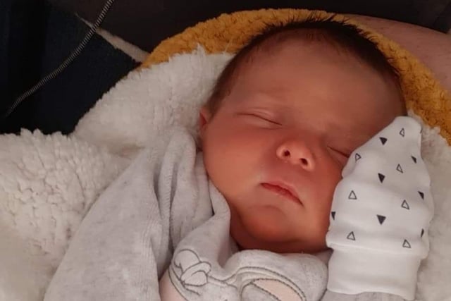 Baby Jackson ws born to mum Caitlin on 31 May 2020 weighing 8lbs 14oz, arriving at 6.29am after a 25-hour labour and an emergency C-section