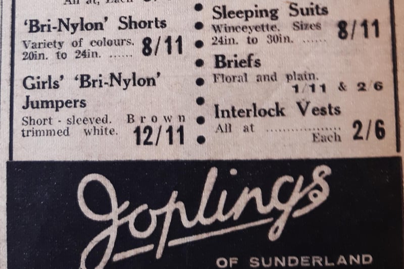 You could get a Winceyette sleeping suit from Joplings for 8 and 11, or how about girls jumpers for 12 and 11 in old money.