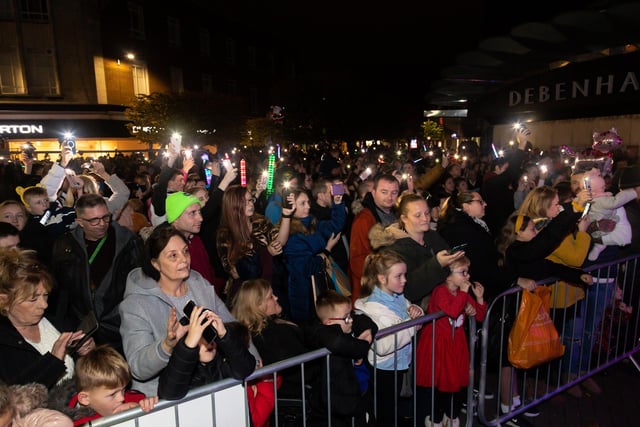 Crowds waving illuminated phones at the gathering. Picture: Mike Cooter (181121)