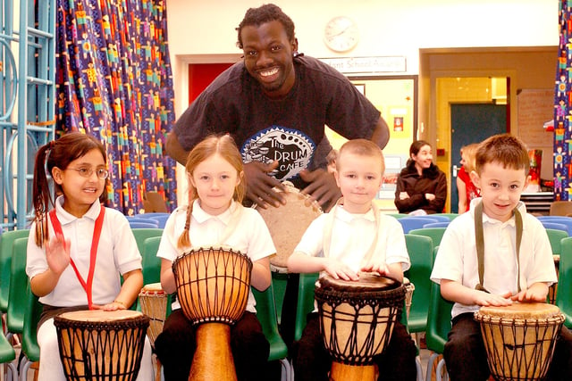 A drumming group came to Wingate Infants School in 2007 and look how much fun the children had.