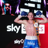 Dalton Smith celebrates with his English Super-Lightweight Title belt after his win over Lee Appleyard. Picture By Dave Thompson Matchroom Boxing
