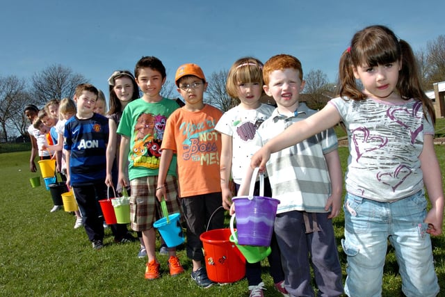Pupils at St John Boste Primary School, Washington, carried buckets of water around the school field as part of the Cafod Walk for Water Campaign. Who do you recognise in this 2012 photo?