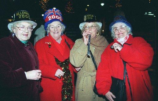 Jean Myers, Jean Barker, Sheila Matthew and June Bullen seeing in the celebrations in the city centre