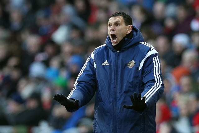 Gus Poyet reacts during a Premier League match Sunderland and West Bromwich at the Stadium Of Light on February 21, 2015.