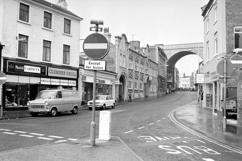 Church Street in 1980 - although the familiar viaduct is visible in the background, the shops are all very different in 2021.