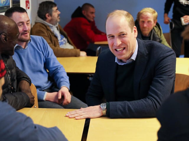 MANSFIELD, ENGLAND - FEBRUARY 26: Prince William, Duke of Cambridge shares a joke as he speaks with service users during a visit to The Beacon, a day centre which gives support to the homeless and vulnerable people on February 26, 2020 in Mansfield, England. (Photo by Chris Jackson - WPA Pool/Getty Images)