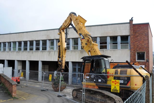 Demolition starting on the former Derbyshire Times offices in Chesterfield in 2014.