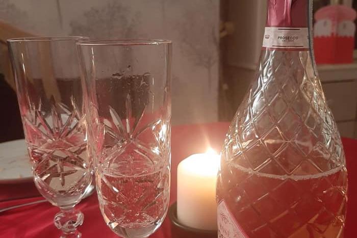 Debbie Marks got the ice-cold bubbles out on Valentine's Day ready for a romantic meal with her partner.