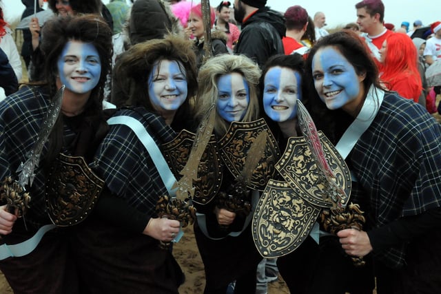 Many of us could do with the Braveheart spirit shown by these fundraisers at the Cancer Connections Boxing Day Dip, at Littlehaven Beach, South Shields, in 2015.