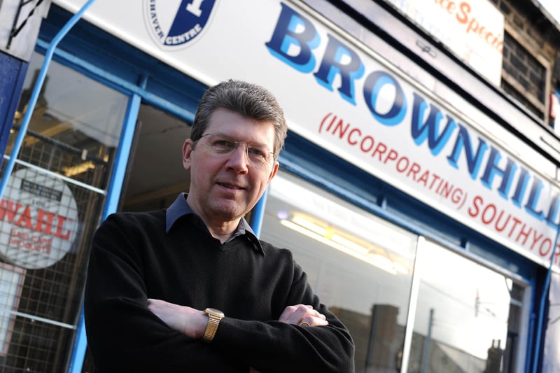 Owner Mike Brownhill outside his Hillsborough Corner shop Brownhill Electricals