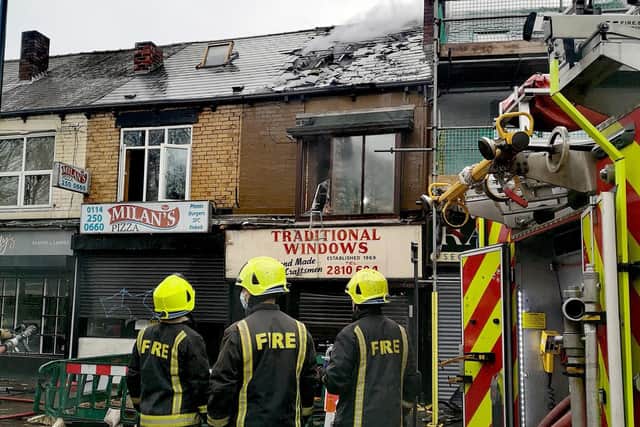 Firefighters at the scene of a blaze on Chesterfield Road, Heeley, Sheffield (Photo:  SYFR)