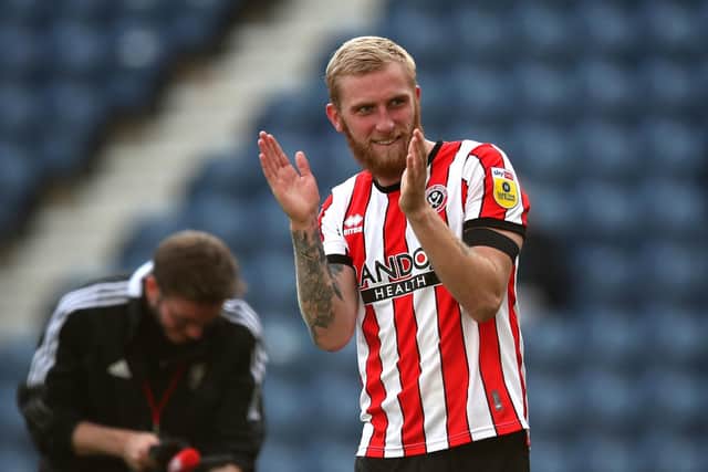 Sheffield United's Oli McBurnie applauds the fans following the Sky Bet Championship match at Deepdale Stadium, Preston: Isaac Parkin/PA Wire.