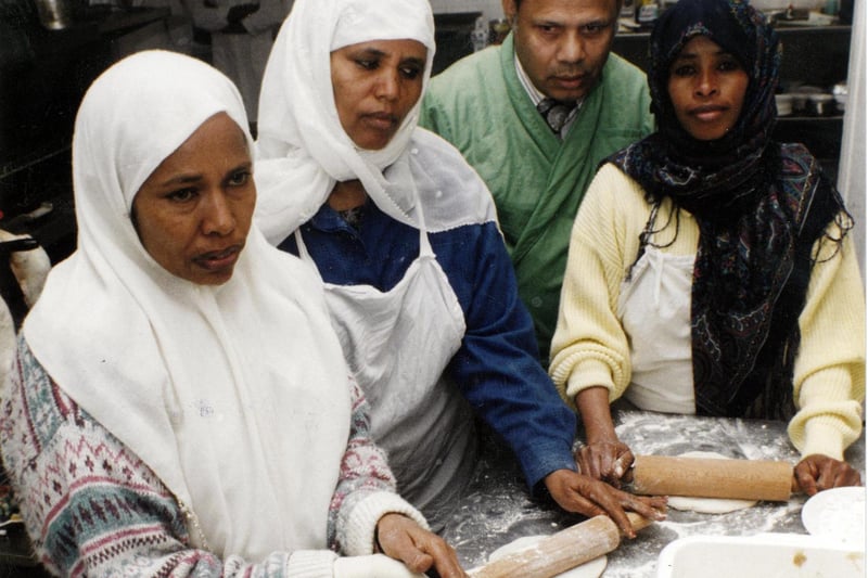 Women making chapattis at the Pakistan Muslim Centre, Woodbourn Road, Darnall on June 11, 1993. Ref no: s22736