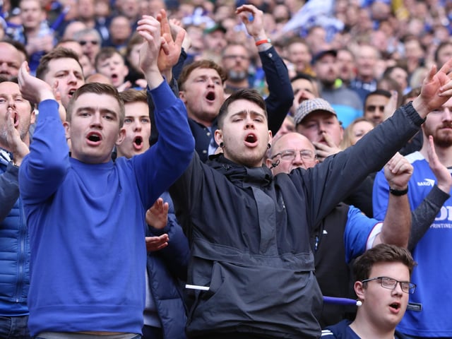 Pompey fans at Wembley during 2019 EFL Trophy final.