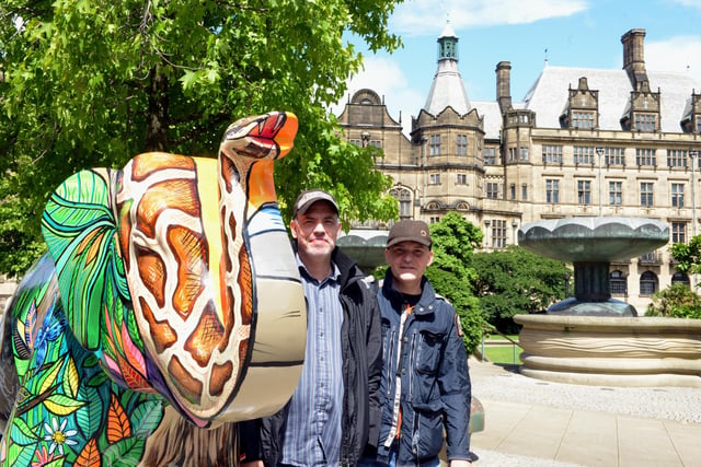 Herd of Sheffield Launch with the one outside Peace Gardens Carl and Ken Daniels are pictured