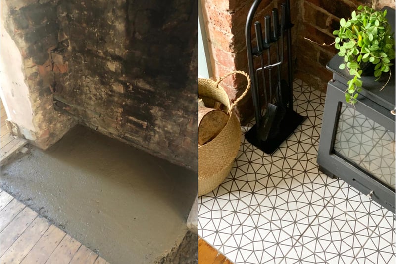 Sarah said: "It was a difficult task to level the hearth to be exactly the same height as the floor but thankfully we cracked it."