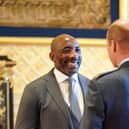 Sheffield boxing legend Johnny Nelson receives his MBE from Prince William at Windsor Castle. Submitted picture