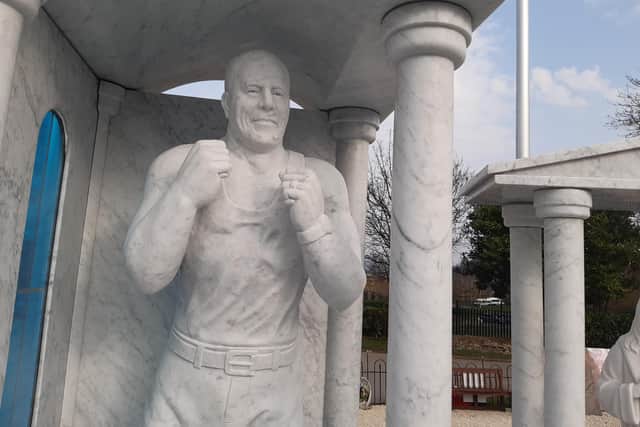 A marble statue, which is part of the huge memorial at Shiregreen Cemetery, in Sheffield, depicts Willy Collins as he looked when he was bare knuckle fighting