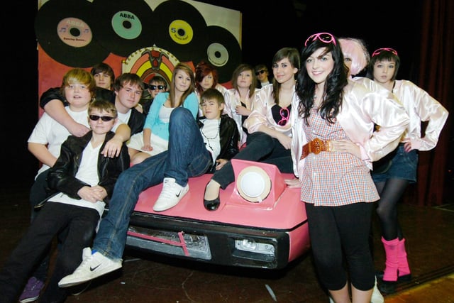 Y8 and Y9 pupils of Ecclesfield School in costume for their production of Grease, March 2009.
