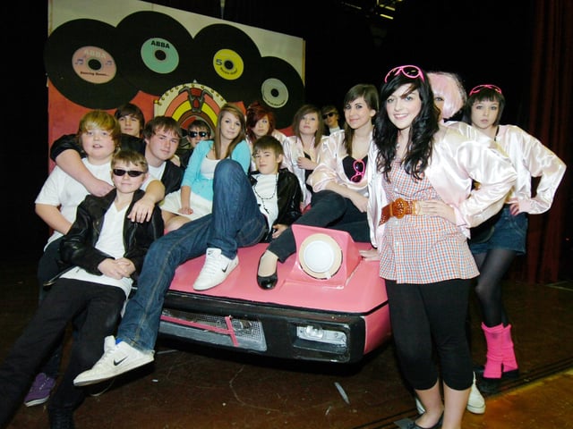 Y8 and Y9 pupils of Ecclesfield School in costume for their production of Grease, March 2009.