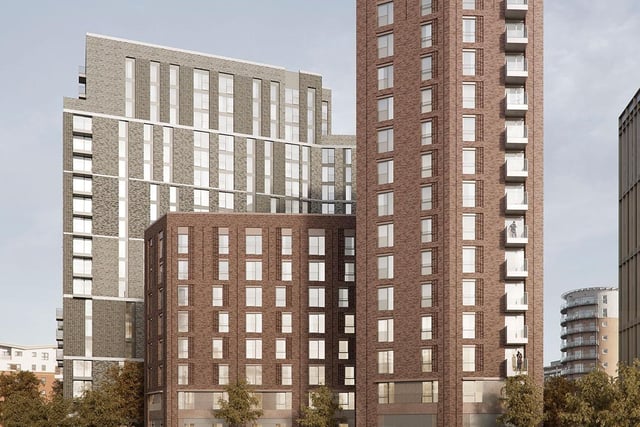 Bowmer + Kirkland is putting up two blocks of 18 and 14 storeys on the West Bar plot off Corporation Street, Sheffield.