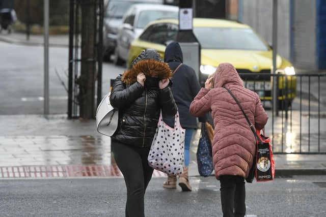 Shoppers in Hartlepool town centre battle through the wind and rain on Tuesday afternoon.