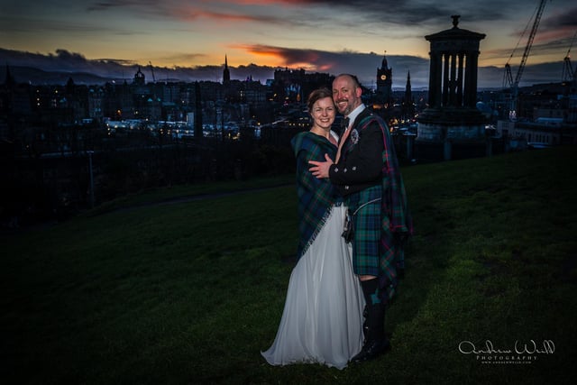 After going through lockdown together, Aleksandra Kargul and partner Allan Williamson said the 'I do's' on the 27th December 2020 in Balmoral hotel- a day after Scotland moved into a tier 4. That left the pair without family and only a few witnesses, a photographer, a videographer and 10 foot christmas tree to bring in the big day. 
Nonetheless, both had 'the best day ever full of laughter and stories to remember with a sip from a hip flask on Carlton Hill' and getting their Wedding feast delivered by Just Eat to the Balmoral's reception (Photo: Andrew Weild).