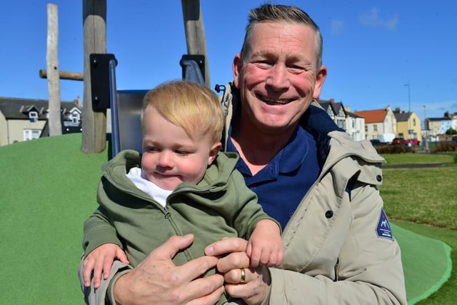 Kevin Erskine with his grandson Arthur Ridley from Blackhall in the play park at Seaton Carew.