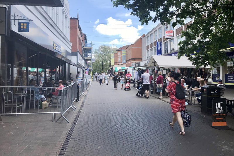 Chesterfield town centre was busy in the warm weather