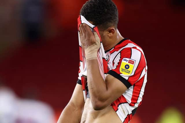 Iliman Ndiaye of Sheffield United looks dejected following defeat at home to QPR (George Wood/Getty Images)