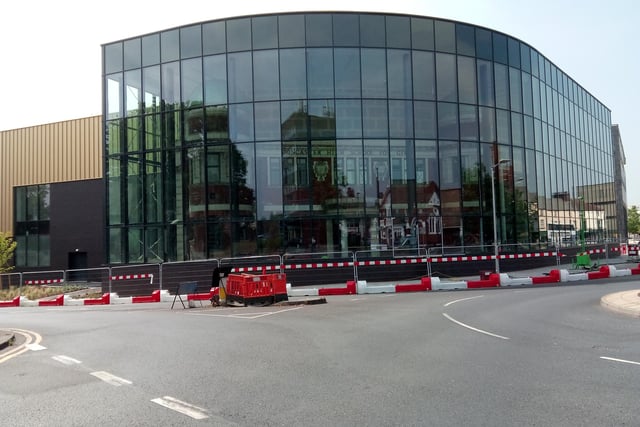 The frontage of the Doncaster the Danum Gallery, Library, and Museum now that the hoardings in front have been taken away as it nears completion.