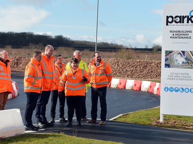The Duke of Cambridge visits Tarmac's national skills and safety park to officially open the centre.