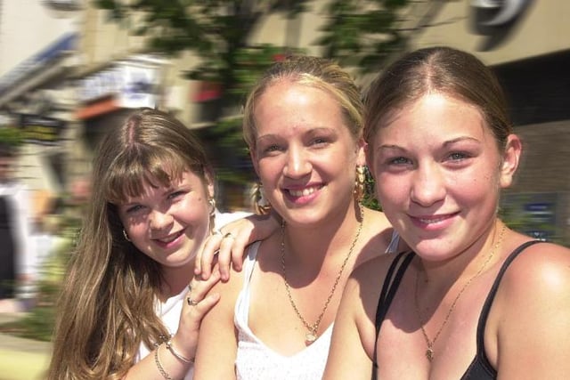 Three girls from Sprotbrough enjoying the sun in the town centre in 2001.